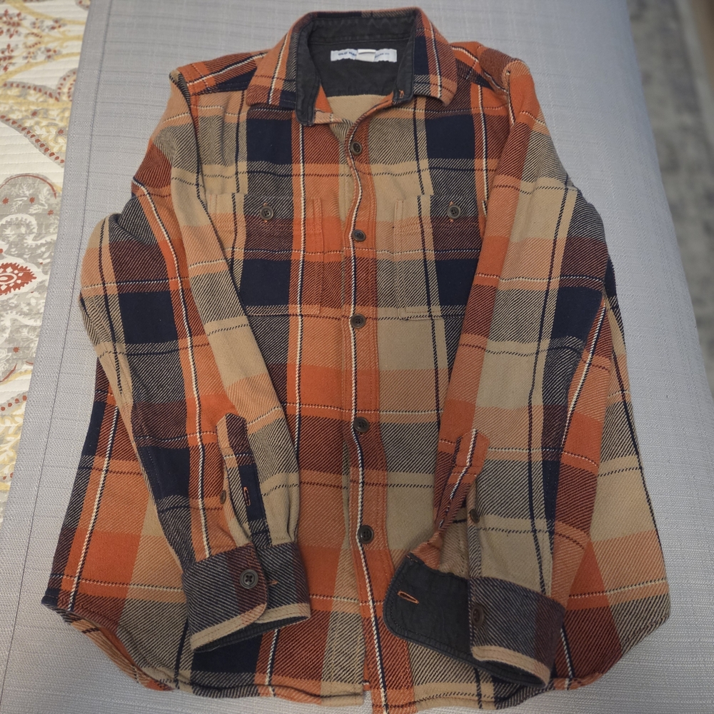 Old Navy Orange and Tan thick Plaid Shirt